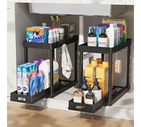 2 Pack Pull-Out Storage Organizers, Under Sink Organizer and Storage for Bathroom & Kitchen,Multi-Purpose Under Cabinet Organizers and storage Black