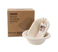 2-Pack Pulp Proofing Baskets Set 8" Oval & 7.5" Round with Liner | Sourdough Banneton Made From Sugarcane Pulp Reusable Breathable for Artisan Loaves Bread