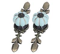 2 Pack Pumpkin Drawer Knobs, Hand Painted Vintage Ceramic Cabinet Pull Handles Retro Ceramic Knobs for Dresser Cupboard Wardrobe (1045A Pink Blue)