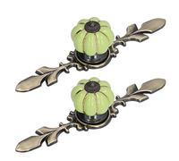 2 Pack Pumpkin Drawer Knobs, Hand Painted Vintage Ceramic Cabinet Pull Handles Retro Ceramic Knobs for Dresser Cupboard Wardrobe (1045A Apple Green)