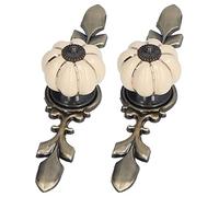 2 Pack Pumpkin Drawer Knobs, Hand Painted Vintage Ceramic Cabinet Pull Handles Retro Ceramic Knobs for Dresser Cupboard Wardrobe (1045A Ivory White)