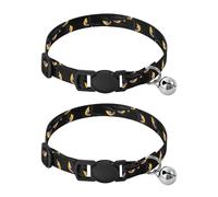 2 Pack Puppy Collar Black Cat Eyes Black Breakaway Cat Collars with Bell, Adjustable Length 10.6" to 17.1"