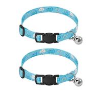 2 Pack Puppy Collar Cute Blue Rain Clouds Raindrops Collar with Bell for Dog Puppy, Adjustable Length 10.6" to 17.1"
