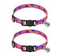 2 Pack Puppy Collar Rainbow Leopard Bell Collar for Small Dogs, Adjustable Length 10.6" to 17.1"
