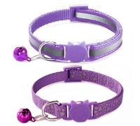 2-Pack Purple Cat Collar Breakaway with Bell,Reflection Cute Kitten Collar with Bell,Adjustable Reflective Cat Collar for Xs XSmall Girl Pets Female Kitten X-Small,Neck 7-12 Inch