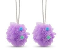 2 Pack Purple Large Bath Loofah Sponge Mesh Ball | Soft Exfoliating Shower Pouf with Hanging Rope | Premium Body Scrubber for Women & Men | Rich Foam Body Wash Sponge for Bathroom, Bath Sponge Set