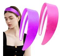 2 PACK Purple Pink Headband for Women Girls, Smooth Satin Head Bands Wide Thick Headbands Hard Head Bands Hair Accessories for Women Girls