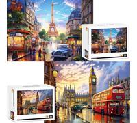 2 Pack Puzzles for Adults 1000 Pieces-Big Ben and Eiffel Tower Difficult Jigsaw Puzzles for Adults,Hard Jigsaw Puzzle Decorations DIY Leisure Game Toy Suitable Family Friends(27.5x20 inches)