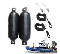 2 Pack PVC Boat Fender Inflatable Ribbed Buoys Black Yacht Boat Fishing Boats Heavy Duty Boat Protector for Surfing Camping Coastal Water Marine Dock Fender with Leakproof Design