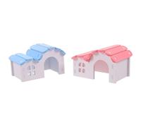 2 Pack PVC Hamster Hideout House for Guinea Pigs Pink Blue | Lightweight small pet cage accessory, cosy resting spot, easy to clean plastic design, for habitat enrichment