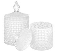 2 Pack Qtip Holder Apothecary Jars with Lid, Thick Glass, White