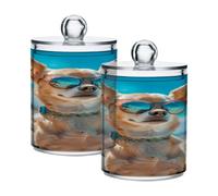2 Pack Qtip Holder Dispenser Chihuahua Dog Summer Beach Bathroom Canister Storage Jars Clear Makeup Organizer Cotton Ball Pads Swabs Floss Containers