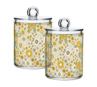2 Pack Qtip Holder Dispenser Floral Vintage Boho Yellow Flower Bathroom Canister Storage Jars Clear Makeup Organizer Cotton Ball Pads Swabs Floss Containers