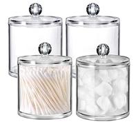 2 Pack Qtip Holder Dispenser for Cotton Ball, Cotton Swab, Cotton Round Pads, Floss - Clear Plastic Apothecary Jar Set for Bathroom Canister Storage Vanity Makeup Organizer (4 Pack)