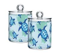 2 Pack Qtip Holder Dispenser Sea Turtle Turquoise Blue Bathroom Canister Storage Jars Clear Makeup Organizer Cotton Ball Pads Swabs Floss Containers
