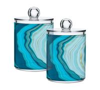 2 Pack Qtip Holder Dispenser Teal Blue Marble Fluid Bathroom Canister Storage Jars Clear Makeup Organizer Cotton Ball Pads Swabs Floss Containers