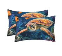 2 Pack Queen Size Pillow Cases with Hidden Closure Ocean Sea Turtle Tropical Fish Starfish Pillow Cover 20x30 Inches Soft Breathable Pillowcase for Hair and Skin Pillowcase Covers for Sleeping Gift