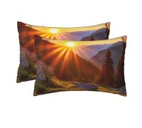 2 Pack Queen Size Pillow Cases with Zipper, Soft Breathable Pillowcase for Hair and Skin, 20"x30" Pillow Covers for Sleeping Gift Bed Pillow Case Rocky Mountain Sunset Sunshine Pillowcases