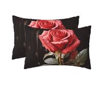 2 Pack Queen Size Pillow Cases with Zipper, Soft Breathable Pillowcase for Hair and Skin, 20"x30" Pillow Covers for Sleeping Gift Bed Pillow Case Red Roses and Love Pillowcases