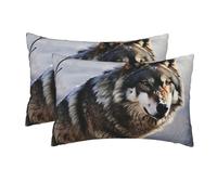2 Pack Queen Size Pillow Cases with Zipper, Soft Breathable Pillowcase for Hair and Skin, 20"x30" Pillow Covers for Sleeping Gift Bed Pillow Case A Wolf Standing in a Snow-Covered Area Pillowcases