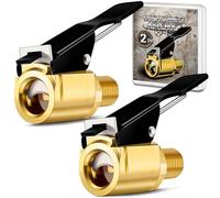 2-Pack Quick Connect Tire Inflator Air Chuck, Locking Tire Inflation Hose Adapter for Air Compressors & Valve Stems, Brass Tire Nozzle with Speed Clip for Threaded Twist Connection Convert to Lock On