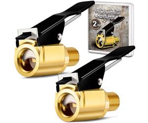 2-Pack Quick Connect Tire Inflator Air Chuck, Locking Tire Inflation Hose Adapter for Air Compressors & Valve Stems, Brass Tire Nozzle with Speed Clip for Threaded Twist Connection Convert to Lock On