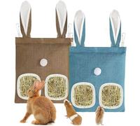 2 Pack Rabbit Hay Feeder Bag, Bite-Resistant, Large Bunny Hay Bag for Guinea Pig Chinchillas Hamsters Small Animal(brown blue)