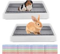 2 Pack Rabbit Litter Box with 20 Guinea Pig Blankets Large Bunny Toilet Training Pan and Fleece Cage Liners for Hamster, Ferret, Chinchilla (Machine Washable)