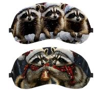 2 Pack Raccoons with Christmas Hat Scarfs Sleep Eye Mask for Side Sleeper, Sleeping Mask, Light Blocking Eye Mask, Soft Eye Shade Cover for Travel, Nap, Plane