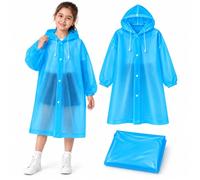 2 Pack Rain Ponchos for Boy Girl, EVA Rain Coat, Reusable Portable Raincoat | Thickened Girls Raincoat with Hood & Sleeves, Lightweight & Foldable, Fits 100-150cm, for School Camping Hiking Travel