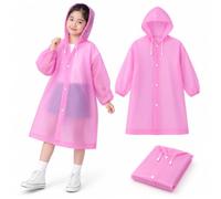 2 Pack Rain Ponchos for Boy Girl, EVA Rain Coat, Reusable Portable Raincoat | Thickened Girls Raincoat with Hood & Sleeves, Lightweight & Foldable, Fits 100-150cm, for School Camping Hiking Travel