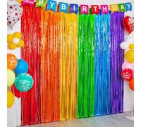 2 Pack Rainbow Foil Fringe Curtains, Rainbow Tinsel Curtain Party Backdrop Decorations, Photo Booth Props for Birthday Wedding Holiday Party(1 x 2 m)