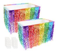 2 Pack Rainbow Party Decorations,Festival Decorations,Wavy Metallic Tinsel Foil Fringe Table Skirts, Perfect Table Decors for Birthday Holiday Wedding Engagement Bridal Shower Unicorn Pride Party