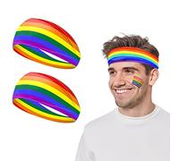 2 Pack Rainbow Pride Headbands for Adults Kids - Rainbow Flag Elastic Headwear Hair Accessories for Women Men, Sports Non-Slip Sweatband Head Wrap for LGBTQ Gay Pride Month Party Supplies