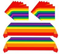 2-Pack Rainbow Striped Plastic Tablecloth Set with 20 Matching Napkins - Vibrant Colourful Disposable Table Cover 54 x 108 Inches for Pride LGBTQ+ Fiesta Party Birthday Baby Shower Picnic Festival