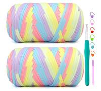 2 Pack Rainbow Tshirt Yarn for Crochet,Pastel Rainbow T Shirt Soft Elastic Fabric Chunky Thick T-Shirt Crochet Yarn for Crocheting Knitting Beginner Hand Knitting Bag/DIY Craft/Home Decor 2 * 400G