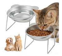 2 Pack Raised Tilted Cat Bowl, Stainless Steel Raised Pet Bowl, Portable Dog Bowl for Indoor, 15° Tilt, for Travel, Camping, Cats and Dogs