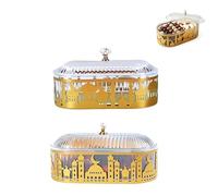 2-Pack Ramadan Serving Tray, Mubarak Dinner Platters for Muslim Parties, Ramadan Decorations for Home, Dessert Trays with Lid for Cakes, Fruits, Cookies, Golden Oval Metal & Acrylic 7.2" x 3.5"