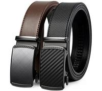 2 Pack Ratchet Belt 1 3/8", Mens leather Dress Belt in Gift Set Size 28"-62" Adjustable waist Trim to Fit, Carbon Fiber Belts Black/Brown, 42-48W