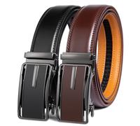 2 Pack Ratchet Belt 1 3/8", Mens leather Dress Belt in Gift Set Size 28"-62" Adjustable waist Trim to Fit, 105 Black / Dark Brown, 28-42W