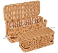 2 Pack Rattan Cable Management Box Desk Cord Organiser with Lid Handwoven Rattan Cable Tidy Box Cord Hider Organizer for TV Wires Power Strips USB Hub Remote Control Storage