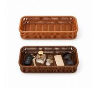2 Pack Rattan Key Bowl, Rectangular Tray Set For Hallways, 27 x 10 x 4 cm | Shallow Open Design; Console And Dressing Table Organiser; Keys, Jewellery And Cutlery Stay Visible And Easy To Reach