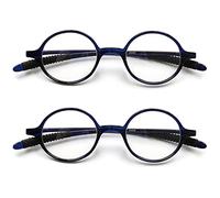 2 Pack Reading Glasses 4.0 3.75 3.5 3.25 3 2.75 2.5 2.25 2.0 1.75 1.5 1.25 Women Small Circle Frame Clear Lens Flexible Vintage Round Eyeglasses Reader Glasses For Men (2 Pack (Blue+Blue), 3.00)