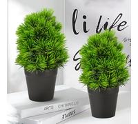2 Pack Realistic Artificial Potted Plants Simulation Welcoming Pine,9.5" Small Faux Greenery for Desk Office Home Christmas Decorations, Pet Friendly Faux Cedar Shrubs in Pot (Maintenance Free)