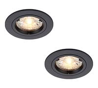 Loops 2 Pack Recessed Fixed Ceiling Downlight - 50W GU10 Reflector Bulb Required- Matt Black Aluminium Alloy - Fits 70mm Hole - Dimmable Ceiling Light Fitting