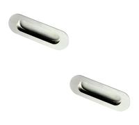 2 Pack - Recessed Sliding Door Flush Pull 102mm x 51mm 12mm Depth Satin Steel Radius