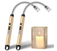 2 Pack Rechargeable Candle Lighter with Long Flexible Neck, Electric Lighter USB Chargable, Windproof and Flameless Lighters for Candles, BBQ, Camping and Hiking