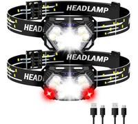2 Pack Rechargeable Head Torch with 9 LED 3500L Super Bright Headlamp, 7 Light Modes, Sensor Control, Waterproof & Long Battery Life, Ideal for Hiking, Cycling, Camping, Gift for Kids & Adults