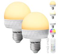 2 Pack Rechargeable Light Bulbs with Remote Control, E27 Color LED Light Bulbs Dimmable with Remote Control and Magnet, USB-C Rechargeable Lamps, Emergency Light Bulbs, Night Light