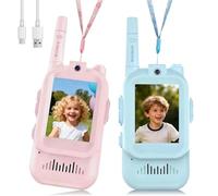 2 Pack Rechargeable Video Walkie Talkies for Kids, with HD Screen Display and Voice Changer, Long Range Two Way Talk at The Same Time, for 3-12 Year Old Boys and Girls or Parent-child